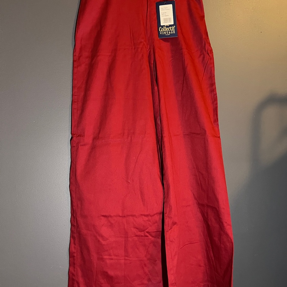 Collectif Vintage Burgundy Wide-Leg Pants NWT